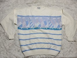 Prince Bellini Sweater Made Canada Geometric Sailboats Pastels Chevrons ... - $25.44