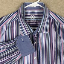 Bugatchi Uomo Dress Shirt Mens 2XL Striped Pink Colorful Shaped Fit Flip Cuff - £18.29 GBP