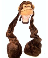 MONKEY PLUSH HAT WITH ARMS AND PAWS ape winter novelty fun adult kids he... - £6.64 GBP