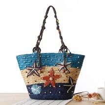 YoReAi Women Handbag Summer Beach Bag Vacation Rattan Woven Hand Embroidery Stra - £21.56 GBP