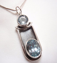 Faceted Blue Topaz Oxidized 925 Sterling Silver Pendant - £9.29 GBP