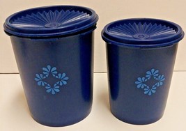 Vintage Tupperware Servalier Royal Blue Set Of 2 Canisters With Pushbutton Lids - £19.31 GBP
