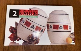 ~NEW Tienshan Country Crock Stoneware Christmas 2 Pc Salt &amp; Pepper Shake... - £19.91 GBP