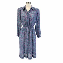 Deadstock Vintage 80s Samantha Stevens Petites Floral Shirt Dress Blue Size 10P - £34.35 GBP