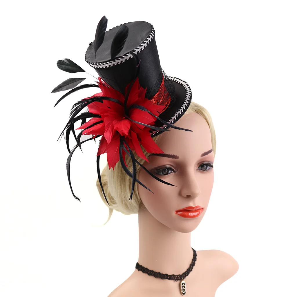Play Wedding Bridal Mini Top Hat 20s  Feather Fascinator with Clips Headpieces - £23.10 GBP