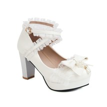 High-heeled Lolita Shoes Sweet Girls Bow-knot Tea Party Cosplay Shoes Womens Cro - £42.06 GBP