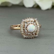 3Ct Round Cut Fire Opal &amp; Baguette Diamond Wedding Gift Ring 14K Rose Gold Over - £65.05 GBP