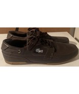 LACOSTE Sport Dreyfus Sz 11 Brown Leather Sneakers Boat Shoes Laced Up - £28.39 GBP
