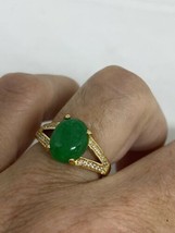 Vintage green Jade Golden Ring Size 6.75 - £34.83 GBP