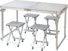 4 Person Aluminum Lightweight Folding Camp Table With 4 Folding Stools From - £119.43 GBP