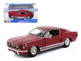 1967 Ford Mustang GT Red with White Stripes 1/24 Diecast Model Car by Ma... - $40.99