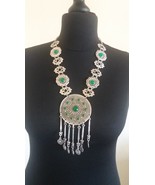 Silver Plated Sun Eternity Drop Coin Statement Necklace with Chrysolite ... - £46.75 GBP