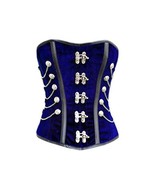 Blue Velvet Black Leather Stripes Chains Goth Steampunk Corset Costume O... - £51.10 GBP