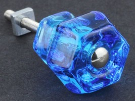 Vintage Style Depression Glass Cabinet Knobs Pull Victorian Peacock Blue Set 4 - £16.01 GBP