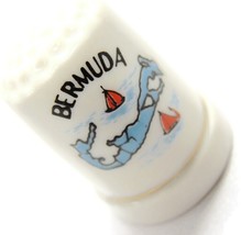 Burmuda Red Sail Boats Blue Island Gold Trimmed Porcelain Thimble - $11.87