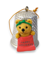 Vintage 1994 Avon Holiday Thimble Teddy Bear Ornament 1.5&quot; Christmas Cutie - $4.00