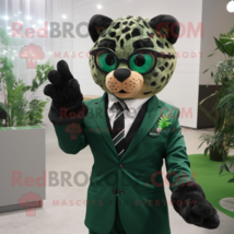 Forest Green Cheetah mascot costume character dressed with a Suit Jacket and Eye - £1,008.96 GBP