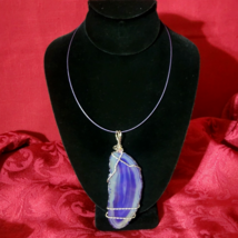 Blue Agate Pendant Choker Handmade by Master Craft Designer Debby Edwards - £19.18 GBP
