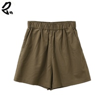 Women&#39;s high-waisted cotton and linen shorts, wide-leg elastic waist - £18.35 GBP