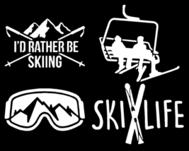Skiing Decal 4 Pack: Ski Life, I’D Rather Be Skiing, Goggles, Chairlift ... - £12.87 GBP