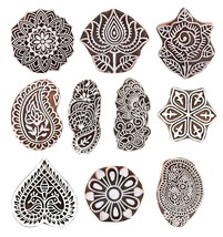 Wooden Stamp Clay Pottery Paisley Mandala Fabric Printing Block Textile Set 10 - £39.95 GBP