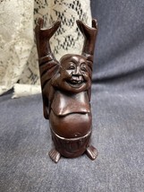 Vintage Happy Buddha Laughing Hand Carved Wood Statue Figure Sculpture 6... - £16.44 GBP