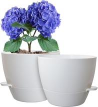 10 Inch Self Watering Pots, 2 Pack Plastic Planters With Mesh Drainage, White - £32.39 GBP