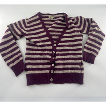 Burberry Sweater Womens Small Plum Purple Gray Striped Cardigan Button Up Wool - $82.97