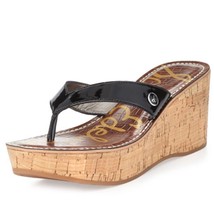 Sam Edelman faux croc print Romy black cork wedge thong Sandals Women&#39;s ... - $24.75