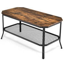 2-Tier Industrial Coffee Table with Open Mesh Storage Shelf for Living Room-Rus - £84.16 GBP