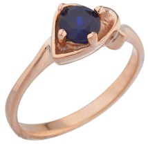 14K Rose Vergoldet Blau Lab-Created Saphir Rund Herzförmig Solitaire Ring - £141.38 GBP