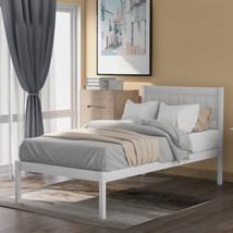 Wood Platform Bed Twin size Platform Bed with Headboard - White - £166.17 GBP