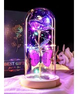 Birthday Gifts for Women Purple Rose Eternal Flower Light Up Rose in Gla... - $53.59