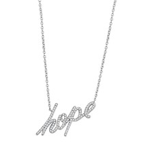 Round Pave Cubic Zircon Script Word &#39;Hope&#39; Pendant Rhodium Plated Necklace 18&quot; - £64.23 GBP