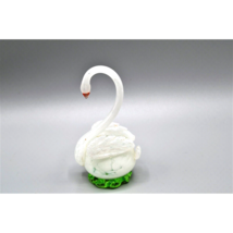 Vintage Glass Swan Figurine Ring Box Coin Key Tray White Bird Sculpture - £17.32 GBP