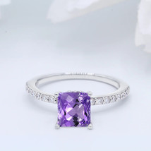 1.00 Ct Princess Cut Amethyst Wedding Engagement Ring 14k White Gold Finish 925 - £70.00 GBP
