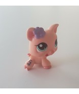 Littlest Pet Shop PINK PIG petriplets #1548 wearing a purple flower 1.5&quot;... - $8.79