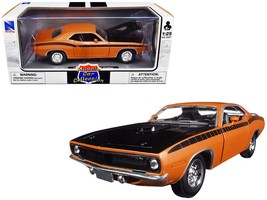 1970 Plymouth Cuda Orange with Black Hood and Stripes 1/25 Diecast Model Car by  - $80.49