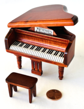 Miniature Dollhouse Piano &amp; Bench 1:12 Mahogany Stained Wood 2.75&quot; tall - £26.62 GBP