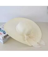 Boho Wide Brim  Summer Sun Shield White Straw Hat and Pale Pink Ribbon B... - $21.95