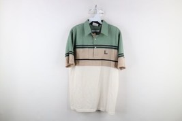 Vintage 80s PGA Tour Mens Medium Distressed Spell Out Striped Knit Golf Polo - £27.65 GBP