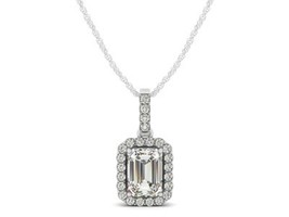 14k white gold 1 carat Emerald cut diamond necklace/ 1 ct diamond pendant - £12,654.60 GBP