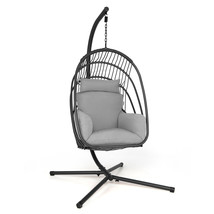 Hanging Folding Egg Chair W/ Cushiion Pillow Swing Hammock Indoor Outdoor - £265.40 GBP