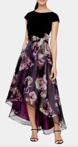 SL FASHIONS High-Low Organza Printed-Skirt Dress Pulple Multi Size 18 $139 - $48.51