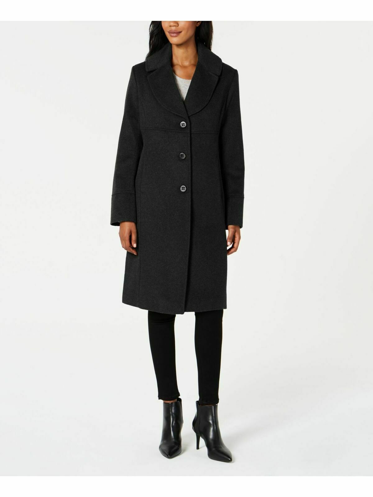 Authentic JONES NY Womens Pocketed Single-Breasted Walker Coat, BLACK, 4 - $97.41