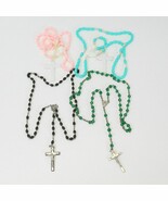 Catholic Rosary 2 vintage and 2 plasic kids Rosary Black Green Pink Aqua - €19,71 EUR