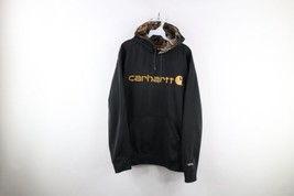Vtg Carhartt Mens Medium Spell Out Big Logo Camouflage Hoodie Sweatshirt Black - £42.77 GBP