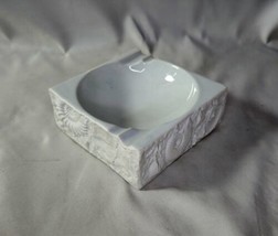 Vintage Kaiser White Porcelain Square Ashtray Bisque Ammonite Fossils  - $33.91