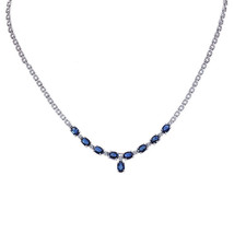 4.50 Carat Dark Blue Sapphire and 0.35 Carat Diamond 14K White Gold Necklace - £2,057.21 GBP