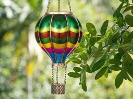 Hot Air Balloon Solar Lantern Rainbow Hanging Outdoor Patio Garden Yard Art - $25.27